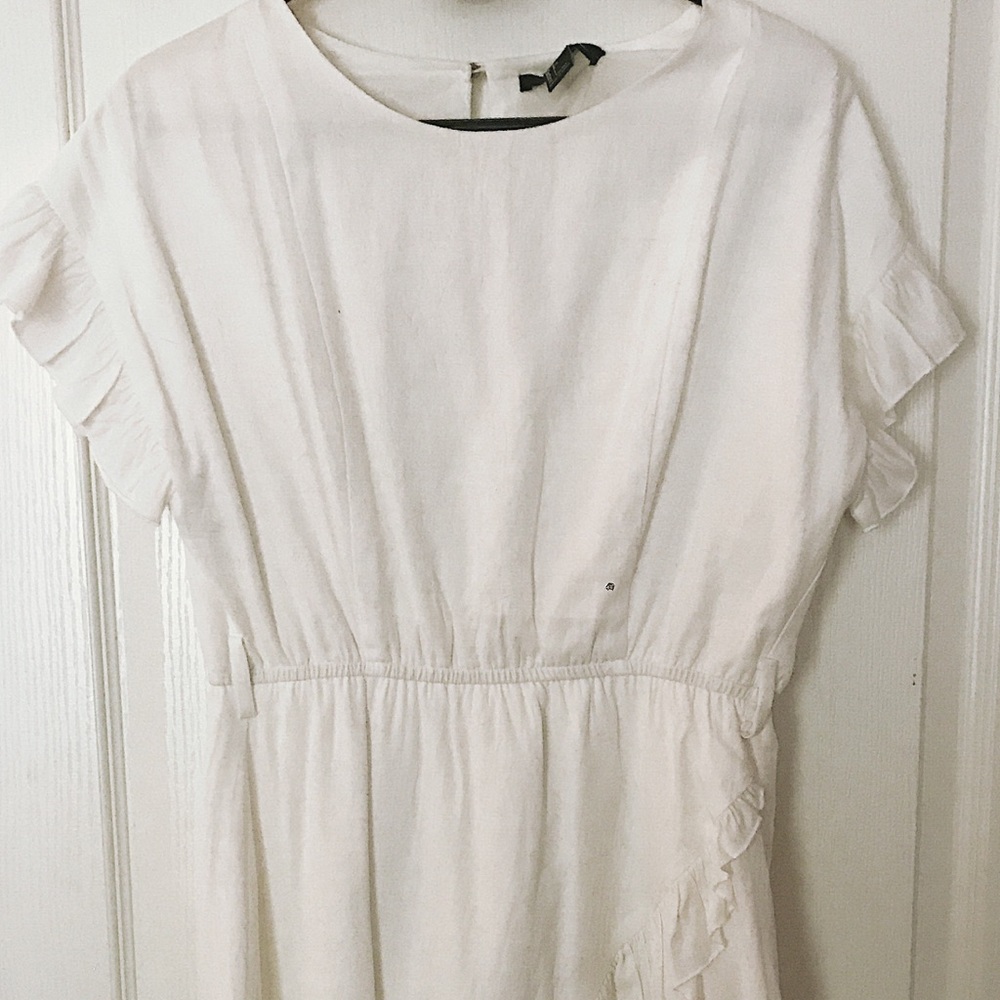 short sleeved white ruffle dress